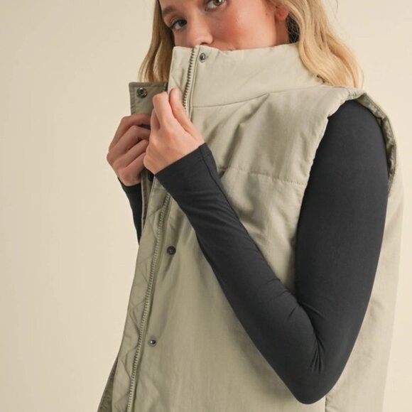 Chloe Puffer Vest | Women's Sage Green Layering Sleeveless Jacket | Fall Fashion - Picture 10 of 13